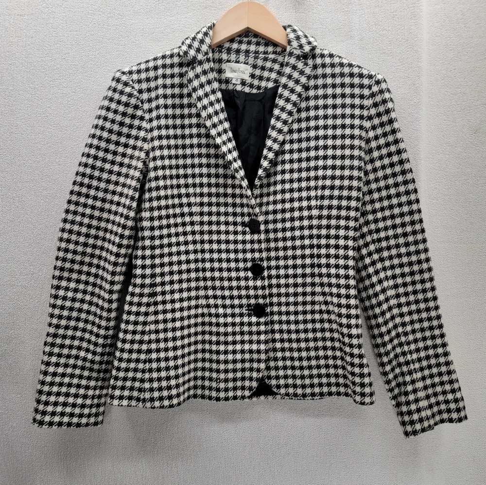 Neiman Marcus Houndstooth Pattern Wool Blend Black/White 3 Button Blazer Size-4